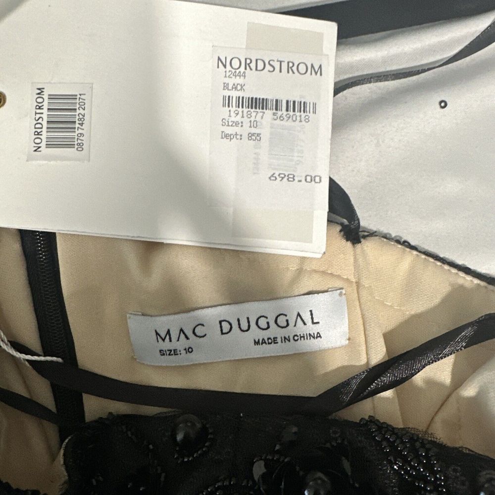 NWT $698 Mac Duggal [ 10 ] Embellished One‎ Puff Sleeve Trumpet Gown Black G1646 - Picture 6 of 16